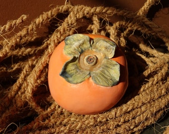 Ceramic Persimmon Lotus Handmade Realistic (1 pc), Winter Fruit, Kitchen Decor, Gift