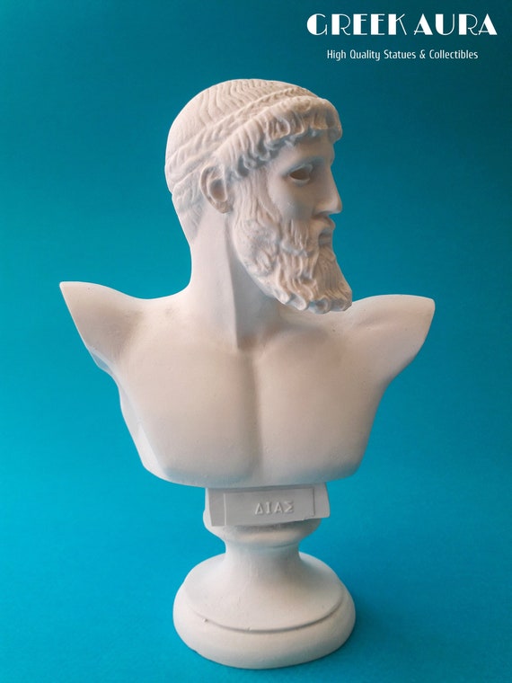 Greek Mythology 6.3in Greek God Zeus  Bust Head Hand Painted with Silver