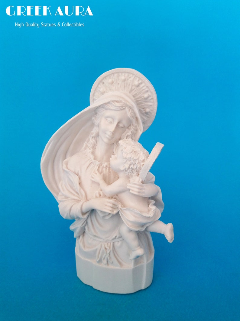 Holy Mary & Jesus Statue  Unique Art Christmas Box 6.3in image 0