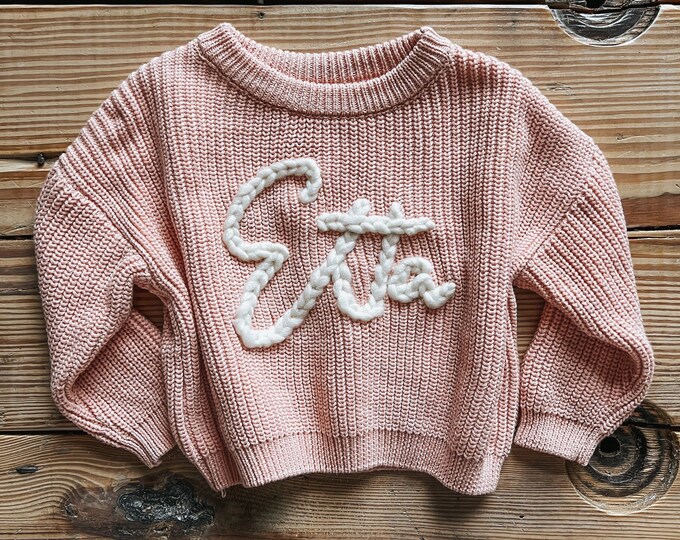 Chunky Knit Kids Sweater With Name Baby Name Sweater Custom Clothing 3