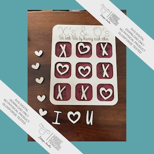 TicTacToe Heart Digital Download I Heart You Tic Tac Toe SVG File in 2 layers  ~  4 x 5&quot; Valentine&#39;s Day Gift