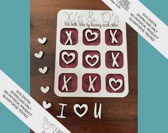 Tic Tac Toe Heart Digital Download I Heart You Tic Tac Toe SVG File in 2 layers  ~  4 x 5" Valentine's Day Gift