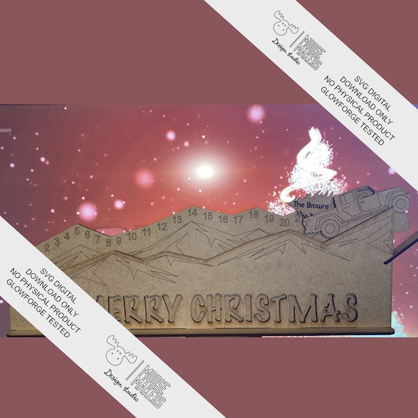 Instant Digital Download - Jeep Gladiator Christmas Calendar svg cut file, perfect for Glowforge about 6 x 17"