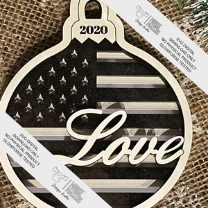 Love Flag Ornament Digital Download  2020 "Love" Flag Ornament SVG File in 3 layers  ~ about 3.85 x 4.85"