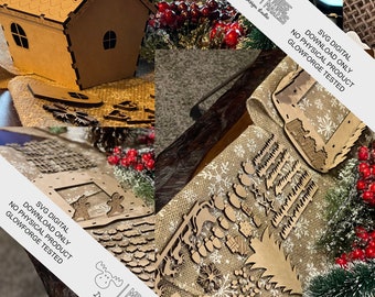 Gingerbread 4 Combo Digital Download 1/8 "Casa di pan di zenzero, * Dog house * e entrambi i componenti aggiuntivi del cortile 150 + pezzi 1/8 "3mm Proof grade MDF Glowforge