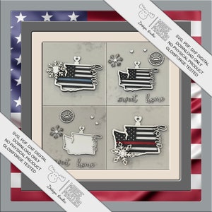 WA 4 pack Combo Digital Download  2022 Washington Flag Home Red & Blue Line Ornament SVG File in 3 layers  ~ about  4.1 x 2.5&quot;