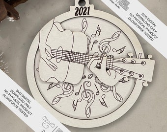 Instant Digital Download 2022, 2 layer Acoustic Guitar Ornament, svg cut file