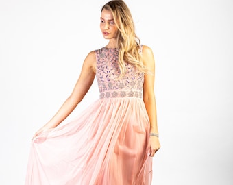 LuvForever Handmade Embellished Detail Pink Maxi Dress
