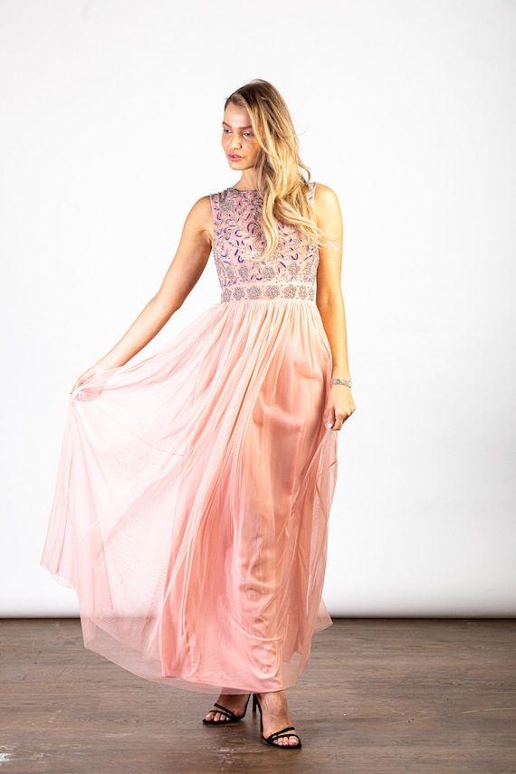 LuvForever Handmade Embellished Detail Pink Maxi Dress