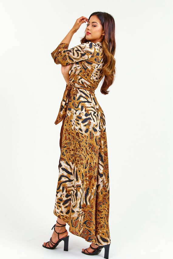 knee length dresses for ladies Sarta Women's Green Leopard Print Faux Wrap Maxi Dress main image 1