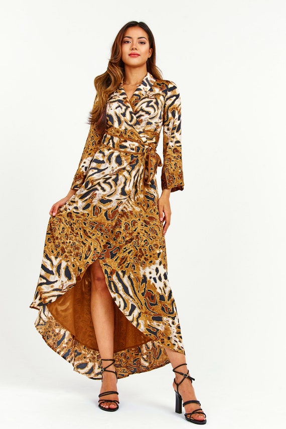 leopard wrap maxi dress Leopard Print Wrap Maxi Dress With Petal Sleeves ... From Colton88, $18.19  In Bulk