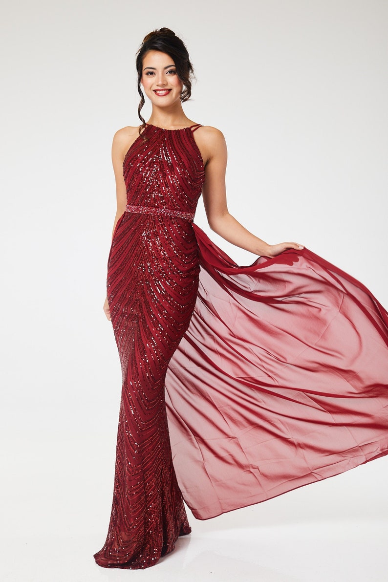 Rosella Halterneck Sequin Maxi Dress Hunter main image 1