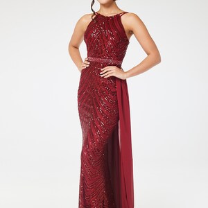 Angelico Halterneck Balloon Mini Dress Wine