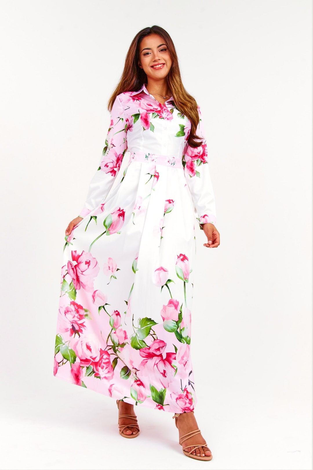 Pink Pretty Floral Dress - Long Sleeve main image 0