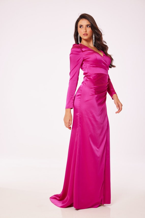 knee length dresses for ladies Judith Crepe Fuschia S