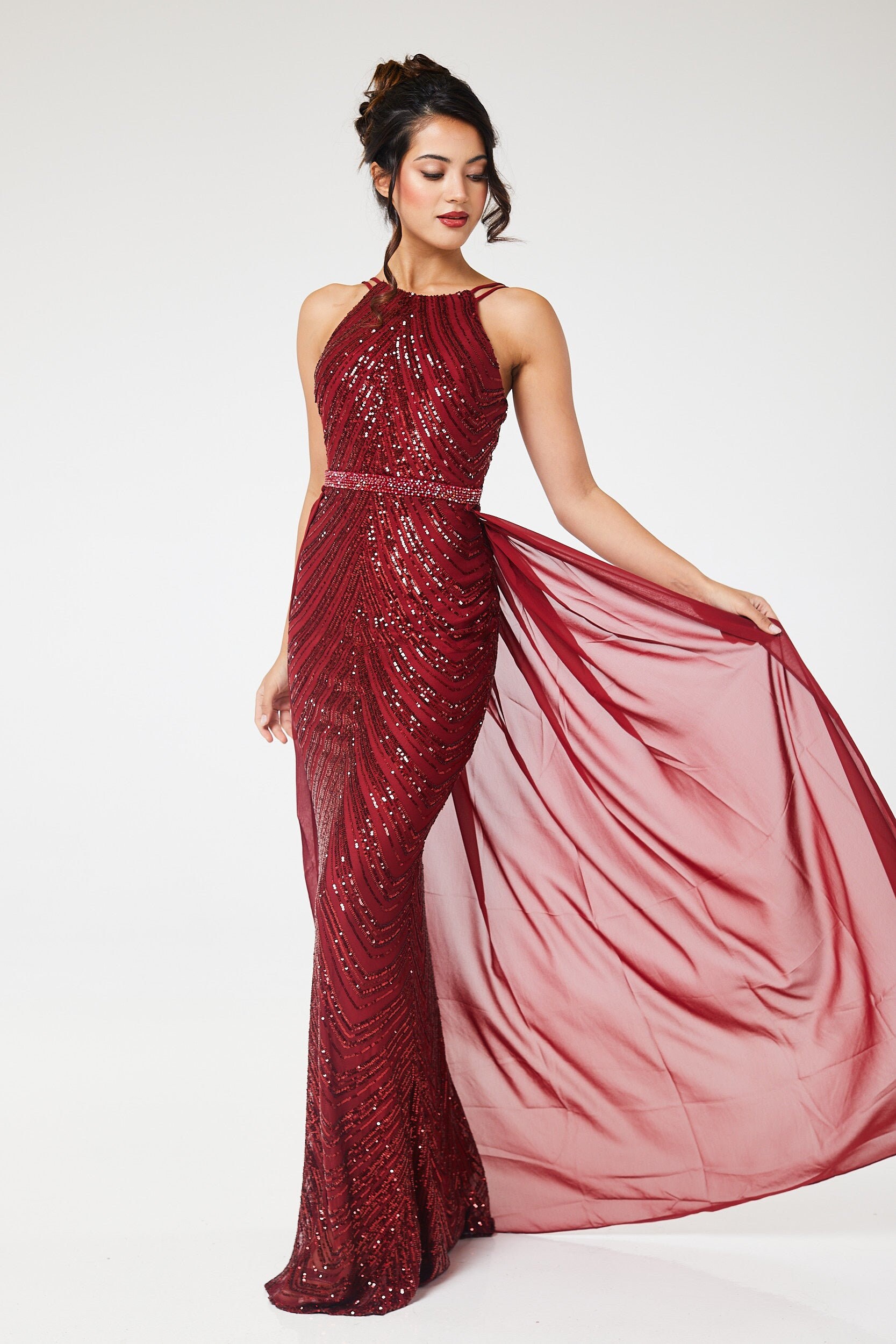 2813 Multi Colour Sequins Halterneck Dress