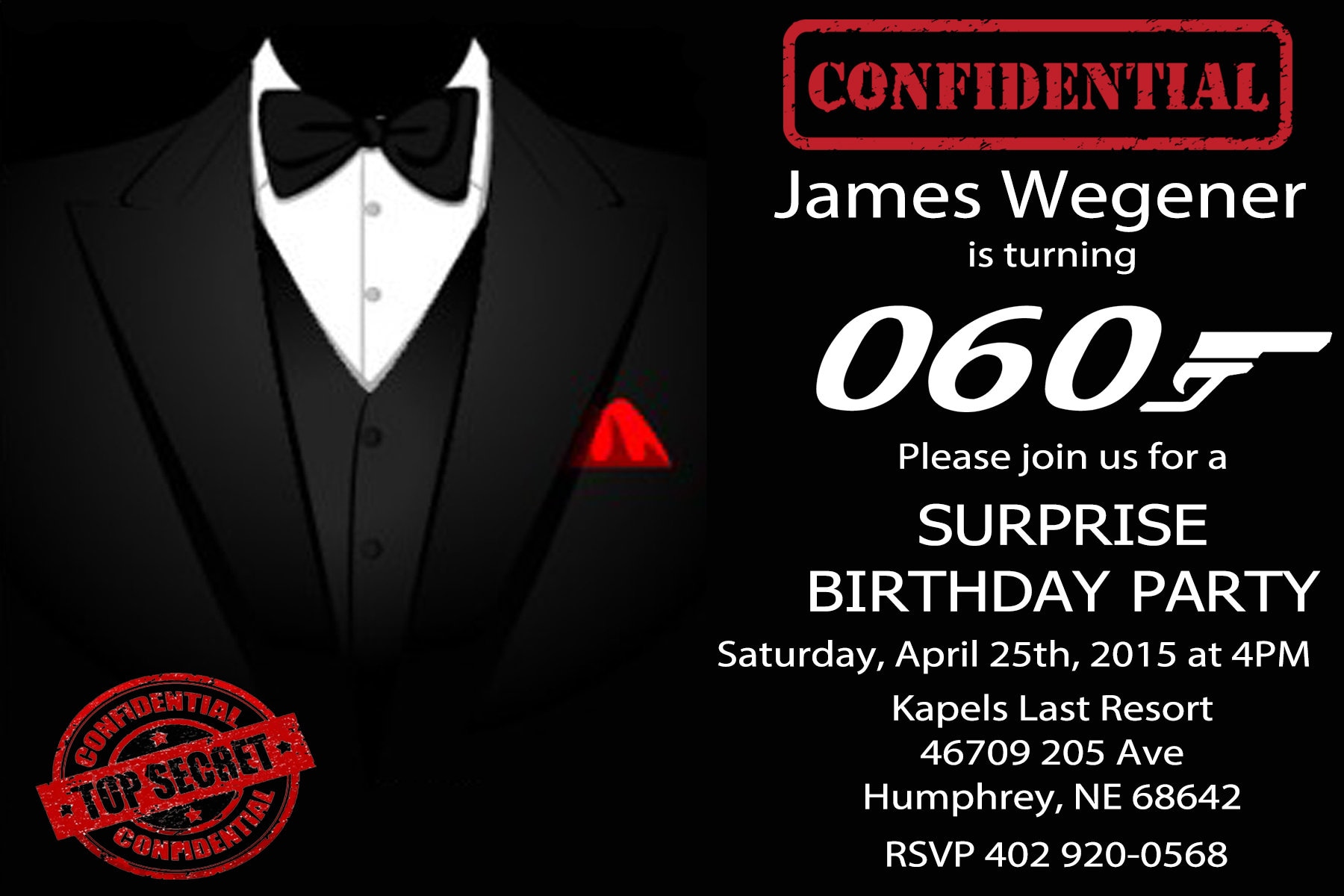 James Bond Birthday Invitation Etsy