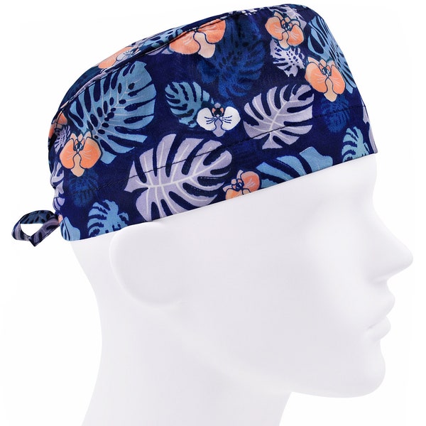 Casquettes de gommage pour hommes, casquette chirurgicale, chapeaux de gommage, bonnet de chirurgie, feuilles de monstera bleues