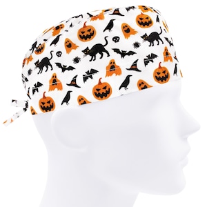 Halloween scrub caps, surgical cap men, surgery hat bat, scrub hats pumpkin, Jack O Lantern cat ghost