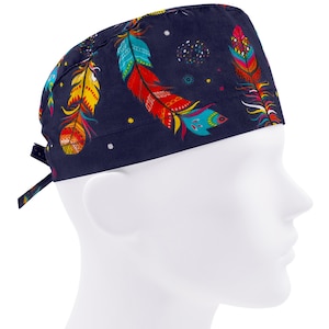 Surgical cap men, scrub caps, scrub hats, surgery hat, feathers navy blue or cap