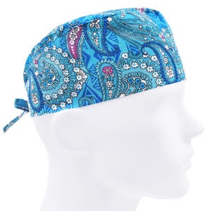 Scrub caps for men, mens scrub hats, surgical hat, nurse cap blue, paisley doctor cap