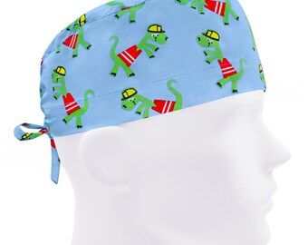 Gorro quirúrgico para hombre, gorro quirúrgico, gorro de cirugía, gorro de cirugía, azul dinosaurio