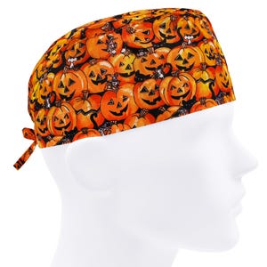 Scrub hats Halloween, scrub caps men, surgical hat, nurse cap pumpkin, Jack O Lantern