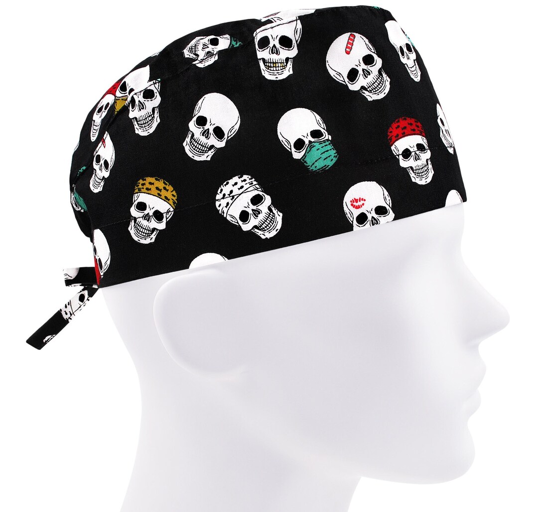 Scrub Caps for Men, Scrub Hats, Surgical Hat, Nurse Cap Black, Skull