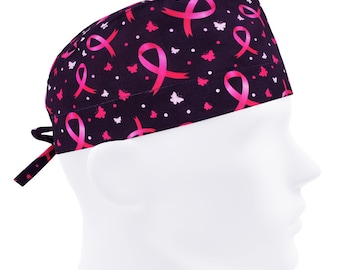 Mens scrub caps, surgical cap, scrub hats, surgery hat breast, cancer surgery cap awareness
