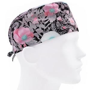 Mens scrub caps, surgical cap, scrub hats, surgery hat, floral black