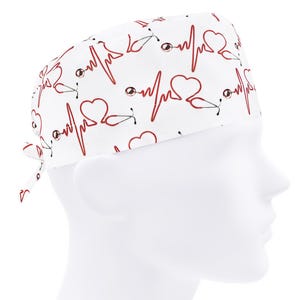 Surgical caps Ekg, scrub hats for men, white nurse hat, cardiologist cap, heart surgeon cap, mens surgery cap, heartbeat stethoscope