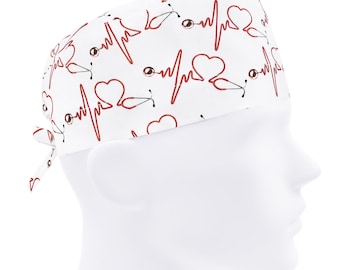 Gorros quirúrgicos para ECG, gorros quirúrgicos para hombres, gorro blanco de enfermera, gorro de cardiólogo, gorro de cirujano cardíaco, gorro quirúrgico para hombres, estetoscopio con latido cardíaco