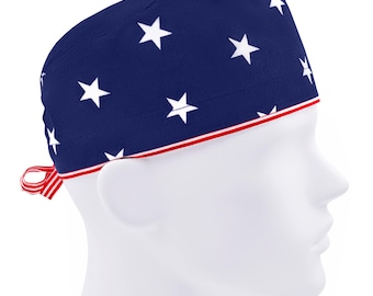 Surgical cap men, scrub caps, scrub hats, surgery hat, patriotic stars blue