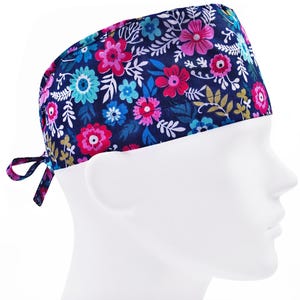 Scrub caps men, surgical cap, scrub hats, nurse hat, floral blue