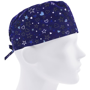 Scrub cap men, surgical hat, nurse cap, scrub hats, stars hearts navy blue or caps
