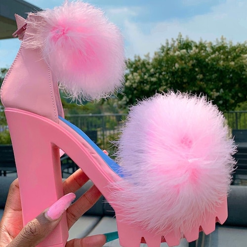 Bunny light Pink Fur Platform Heels - Etsy