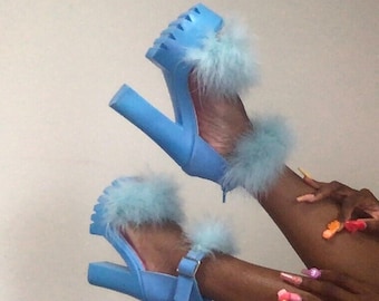 Blue top fluffy heels