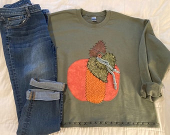 Fall Appliqued Sweatshirt of a Pumpkin