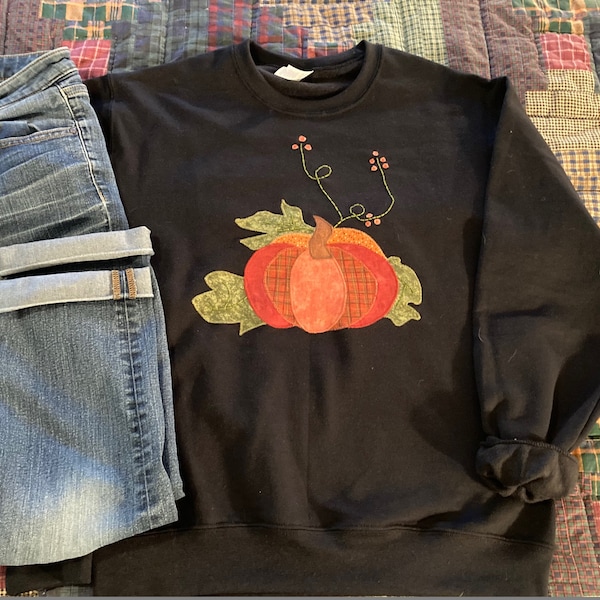 Fall Appliqued Sweatshirt of a Pumpkin with Bittersweet