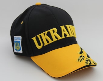 Hergestellt in der Ukraine, ukrainische Mütze, ukrainische Symbolik, ukrainische Flagge & Dreizack, 3D-Stickerei, Baumwollmütze, Unisex