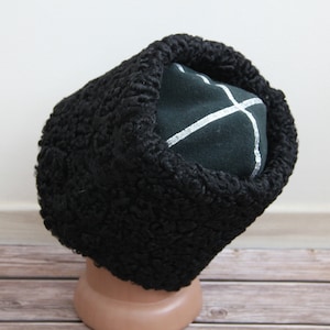 Vintage Cossack Winter Hat Papaha, Kubanka Hat, Natural Astrakhan Fur Hat with a Real Wool Top