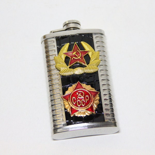 Fiaschetta militare vintage dell'esercito sovietico con distintivo, CCCP in acciaio inossidabile da 6 once, regalo per lui