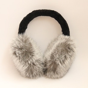 MADE in UKRAINE Winter Rabbit Fur Earmuffs, Rabbit Fur Silver Color, Handcrafted, Gift for Her image 1