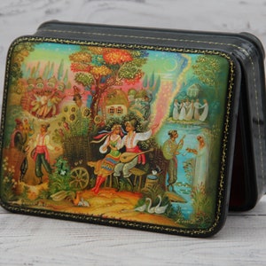 Big Size Ukrainian Lacquer Box, Palekh Art Painting School, Fairy Tale, Handmade, Jewelry Box, Home Decor, Gift Box