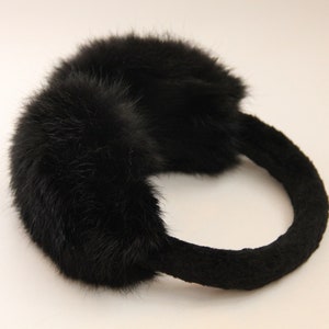 Winter Rabbit Fur Earmuffs, Rabbit Fur Black Color, Handcrafted, Gift for Her