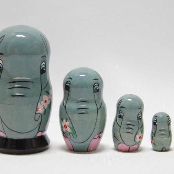MADE in UKRAINE Elephants Nesting Doll 3.74'' or 9.5 cm, Doll 5 pieces, Gift for Mom, Kids Gift, Animal Toys, Kids Room Decor
