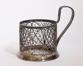 Vintage Podstakannik Glass Holder Vintage Soviet Metal Glass Holder Soviet Tea Cup Holder Russian Metal Tea Cup Holder Kitchen Decor
