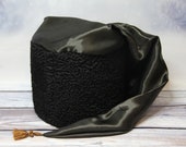 MADE in UKRAINE Vintage Cossack Winter Hat Papaha, Kubanka Hat, Natural Astrakhan Fur Hat with a Black Satin Top