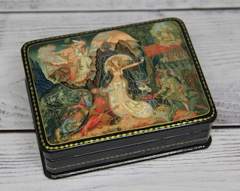 Ukrainian Lacquer Box Palekh Art Painting School Fairy Tale Handmade Hand Crafted Jewelry Box Home Decor Gift Box Trinket Box