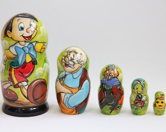 Cartoon Heroes Nesting Doll 4.92'' or 12.5 cm, Hand Painted Matryoshka Doll 5 pieces, Funny Gifts, Room Decor, Kids Gift, Wood toys for Kids